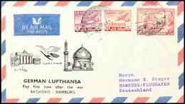 Irak 1956, Lufthansa Erstflug BAGDAD-HAMBURG, Schmuckbriefkuvert  BF - Andere & Zonder Classificatie