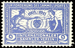 1913 Hamburg, Internationaler Sammler-Verein Zur Förderung Des Sammelsportes 1908-1913, Blaue Gezähnte Marke Zu 2 Pfg.,  - Otros & Sin Clasificación