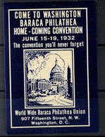 1932 Washington, Baraca Philathe Home - Comming Convention June 15.-19., Geschnittene Blaue Marke Mit Stadtansicht - Sonstige & Ohne Zuordnung