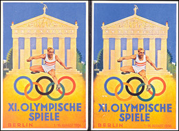 1936, XI. OLYMPISCHE BERLIN, 2 Color Gedenkkarte, Je Mit Entspr. Marke Und Pass. SST, Blanko, Rücks Variante "Die Teilna - Autres & Non Classés