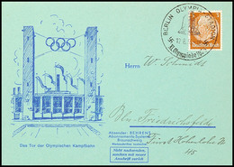 Olympische Spiele Berlin 1936, Werbekarte "Behrens-Abosysteme" Mit Tor Der Olymp. Kampfbahn, SST OLYMPIA-STADION  BF - Other & Unclassified