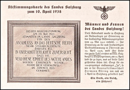 1938, Abstimmungskarte Des Landes Salzburg Zum 10. April/Die Historische Karte Vom "Salzburger Stier", Pass. Frankiert,  - Autres & Non Classés