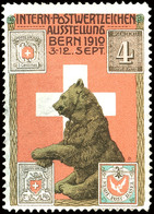 1910 Bern, Intern.-Postwertzeichen Ausstellung 3.-12. Sep. (Bär Mit U.a. Basler Taube Und Zürich), Größere Helle Stelle - Otros & Sin Clasificación