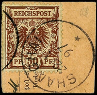 50 Pfg Lilabraun Auf Kabinett-Postanweisungsbriefstück Mit Komplettem K1 SHANGHAI 22.1.97, Gepr. Bothe BPP, Katalog: V50 - Deutsche Post In China