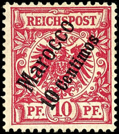 10 C. Auf 10 Pf., UV Hellzinnober, Tadellos Ungebraucht, Fotobefund Dr. Hartung: "einwandfrei", Mi. 120,--, Katalog: 3d  - Deutsche Post In Marokko