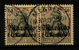 60 C. Auf 50 Pfg Germania Ohne Wz., Waagerechtes Kabinettpaar Mit Klarem K1 MEKNES (MAROCCO), Katalog: 28(2) O - Deutsche Post In Marokko