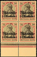 60 C Auf 50 Pf. Viererblock Tadellos Postfrisch, Mi. 280.-, Katalog: 28(4) ** - Deutsche Post In Marokko