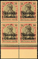 60 C Auf 50 Pf. Viererblock Tadellos Postfrisch, Mi. 280.-, Katalog: 28(4) ** - Marokko (kantoren)