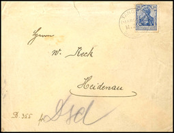 20 Pfg. Blau Germania Als Mitläufer - Einzelfrankatur Ab Tanger Vom 14.2.1909 Nach Heidenau, Rs. Absendersiegel Der "Kai - Deutsche Post In Marokko