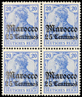 25 C Auf 20 Pf. Viererblock Tadellos Postfrisch, Mi. 240.-, Katalog: 37a(4) ** - Marocco (uffici)