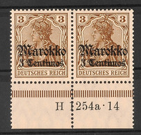 3 C. Auf 3 Pfg Germania Mit Wasserzeichen, Postfrisches Kabinettpaar Mit Unterrand (angetrennt) Und HAN "H 1254a 14", Ka - Marokko (kantoren)