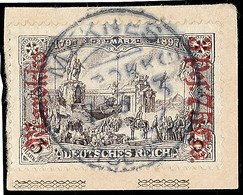 3 P. 75 C. Auf 3 Mark Deutsches Reich Mit Aufdruck "Marokko" Auf Postanweisungs-Briefstück Mit Gutem Stempel MEKNES (MAR - Marocco (uffici)