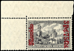 3 Pes. 75 Cts. Auf 3 Mark Deutsches Reich Mit Wasserzeichen, Kriegsdruck, 25 : 17 Zähnungslöcher, Audfruck Dunkellilarot - Deutsche Post In Marokko