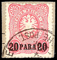 20 Para Auf 10 Pfg Dunkelrosarot Auf Kabinett-Briefstück, Signiert, Katalog: 2b BS - Deutsche Post In Der Türkei