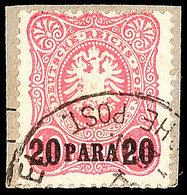 20 Para Auf 10 Pfg Dunkelrosarot Auf Kabinett-Briefstück, Signiert, Katalog: 2b BS - Turkey (offices)