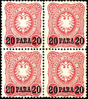 20 Para Auf 10 Pf Dunkelrosarot Viererblock Tadellos Ungebraucht (senkrechte Zähnung Angetrennt), Mi. 400.-, Katalog: 2b - Turchia (uffici)