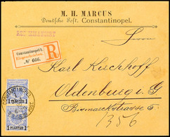 1 Pia. Auf 20 Pf. Krone/Adler Ultramarin, Senkr. Paar Portorichtig Auf R-Brief Von CONSTANTINOPEL 1 23/1 90 Nach Oldenbu - Deutsche Post In Der Türkei