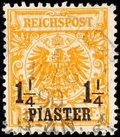 1 1/4 Piaster Auf 25 Pf. In A-Farbe Gestempelt Min. Erh. Gepr. Hollmann BPP, Mi. 350.-, Katalog: 9a O - Deutsche Post In Der Türkei