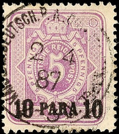 CONSTANTINOPEL KDPA 2 4 87,  Arge Type 3, Klar Auf 10 Para Auf 5 Pf. Violettpurpur, Wiederverwendung In THERAPIA, Hierzu - Turquia (oficinas)