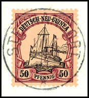 STEPHANSORT *** 11/4 14, Zentr., Klar Und Selten Auf Briefstück 50 Pf. Schiffszeichnung, Gepr. Dr. Lantelme BPP, Katalog - Nueva Guinea Alemana