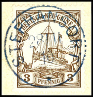 STEPHANSORT* 28/II 10, Blau, Ideal Klar Und Zentr. Auf Briefstück 3 Pf. Schiffszeichnung, Katalog: 7  BS - Nueva Guinea Alemana