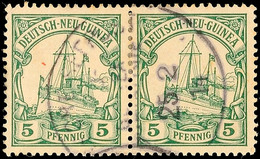 DEUTSCHE SEEPOST NEU-GUINEA-ZWEIGLINIE A  25/2 11, Wiederverwendet Zentrisch Auf Paar 5 Pf. Kaiseryacht, Gepr. Brekenfel - German New Guinea