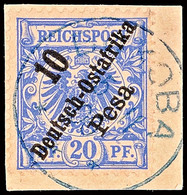 BUKOBA 15/11 00, Blau Auf Briefstück 10 Pesa Auf 20 Pf. Krone/Adler, Katalog: 9 BS - Deutsch-Ostafrika