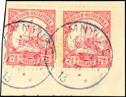 MNYUSSI 11.10 13, 2mal Auf Briefstück Mit 2 Stück 7½ Heller Kaiseryacht (1 Marke 1 Seite Scherentrennung), Katalog: 32(2 - África Oriental Alemana