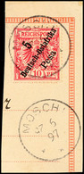 MOSCHI 25 6 97, Tageszahl Kopfstehend, Klar Und Zentrisch Auf Briefstück 5 Pesa Krone/Adler, Katalog: 8 BS - África Oriental Alemana