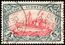 5 Mark Kaiseryacht Mit Wasserzeichen, Mittelstück Karmin, Gestempelt TSUMEB 21 9 09, Mi. 450.-, Katalog: 32Ab BS - Sud-Ouest Africain Allemand