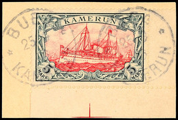 5 Mark Kaiseryacht, Rechte Untere Bogenecke Auf Briefstück, Klar 2 Mal Gestempelt BUEA 25.9.09, Mi. 600.-, Katalog: 19 B - Kamerun