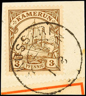 KUSSERI 1/8, Zentrisch Auf Briefstück 3 Pf. Kaiseryacht, Katalog: 7 BS - Cameroun