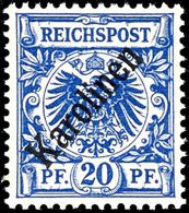 20 Pfg. Mit Diagonalem Aufdruck, Postfrisch, Tadellos, Unsigniert, Fotobefund Jäschke-L. BPP, Mi. 200.-, Katalog: 4I ** - Carolinen