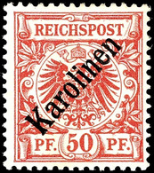 50 Pfg Krone/Adler Mit Diagonalem Aufdruck "Karolinen", Tadellos Ungebraucht (Entfalzungsspur), Sign. W. Engel Und Barte - Islas Carolinas