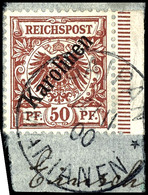 50 Pfg Krone/Adler Mit Diagonalem Aufdruck "Karolinen", Seltene Und Echte Zufallsentwertung "SAIPAN 14/11 00 MARIANEN" A - Carolinen