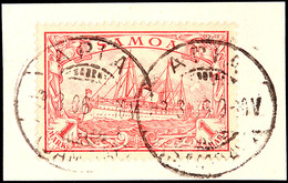 1 Mark Kaiseryacht Rot Tadellos Auf Briefstück, Gepr. Fischer, Mi. 70.-, Katalog: 16 BS - Samoa