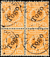 25 Pf. Gelblichorange Im Viererblock Tadellos Gestempelt, Mi. 280.-, Katalog: 5a O - Togo