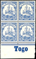 20 Pfg. Kaiseryacht, 5er -Block Vom Bogenunterrand Mit Inschrift "Togo", Postfrisch, Katalog: 10 ** - Togo