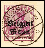 75 C. Auf 60 Pf. Germania Auf Briefstück, Ideal Klar Und Zentr. "BRÜSSEL 6.11.18", Gepr. Hey BPP, Mi. 50.-, Katalog: 21a - Otros & Sin Clasificación