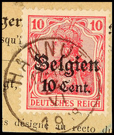 "HANNUT 24 VI 1918",  Klar Auf Paketkartenausschnitt 10 C., Katalog: 14 BS - 1. WK