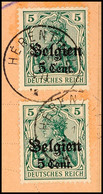 "HERENTHALS 1 VII 18", Klar Auf Postanweisungsausschnitt 2mal 5 C., Katalog: 12(2) BS - 1. WK