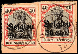"LA CROYERE 2 VIII 17", Je Klar Auf Postanweisungsauschnitt 2mal 50 C., Katalog: 20(2) BS - 1. WK