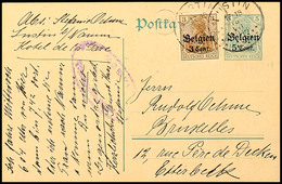 "LUSTIN 18 VII 1916"; Je Auf GA-Karte 5 C. Mit Zusatzfrankatur 3 C. Mit Zensur Nach Brüssel, Gepr. Hey BPP, Katalog: 11a - 1. WK