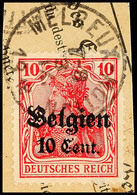 "MELREUX-HOTTON 3 IX 1918", Klar Auf Paketkartenausschnitt 10 C., Katalog: 14 BS - 1. WK