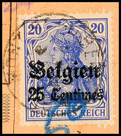 "MONT-ST-GUIBERT", Zentr. Mit Blaustrich Auf Postanweisungsausschnitt 25 C., Katalog: 4 BS - 1. WK