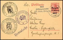 "NAMUR NAMELN 2 23 II 1915", Klar Auf GA-Karte 10 C. Nach Berlin Mit 10 Diversen Dienst- Und Briefstempeln Aus Namur, Ka - 1. WK