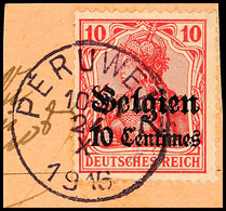 "PERUWELZ 24 X 1916", Klar Auf Postanweisungsausschnitt 10 C., Katalog: 3 BS - 1. WK