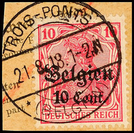 "TROIS-PONTS 21.8.18", Klar Und Zentr. Auf Paketkartenausschnitt 10 C., Katalog: 14 BS - 1. WK