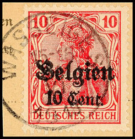 "WASSEIGES 14 VI 1918", Klar Und Zentr. Auf Paketkartenausschnitt 10 C., Katalog: 14 BS - 1. WK