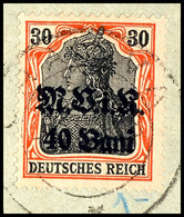 40 B. Auf 30 Pfg., Aufdruck Rußig, Gestempelt Auf Briefstück, Signiert Wasels BPP, Mi. 150.-, Katalog: 7b BS - Otros & Sin Clasificación